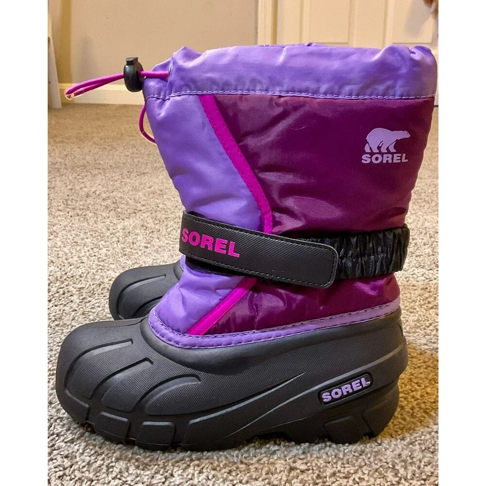 SOREL Flurry Insulated Winter Snow Boots Kids Purple Pull On Duck Size‎ 13 EUC